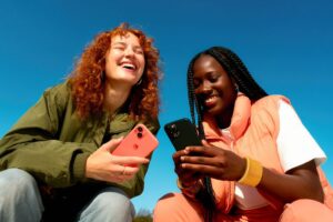 Friends Laughing and Blue Sky